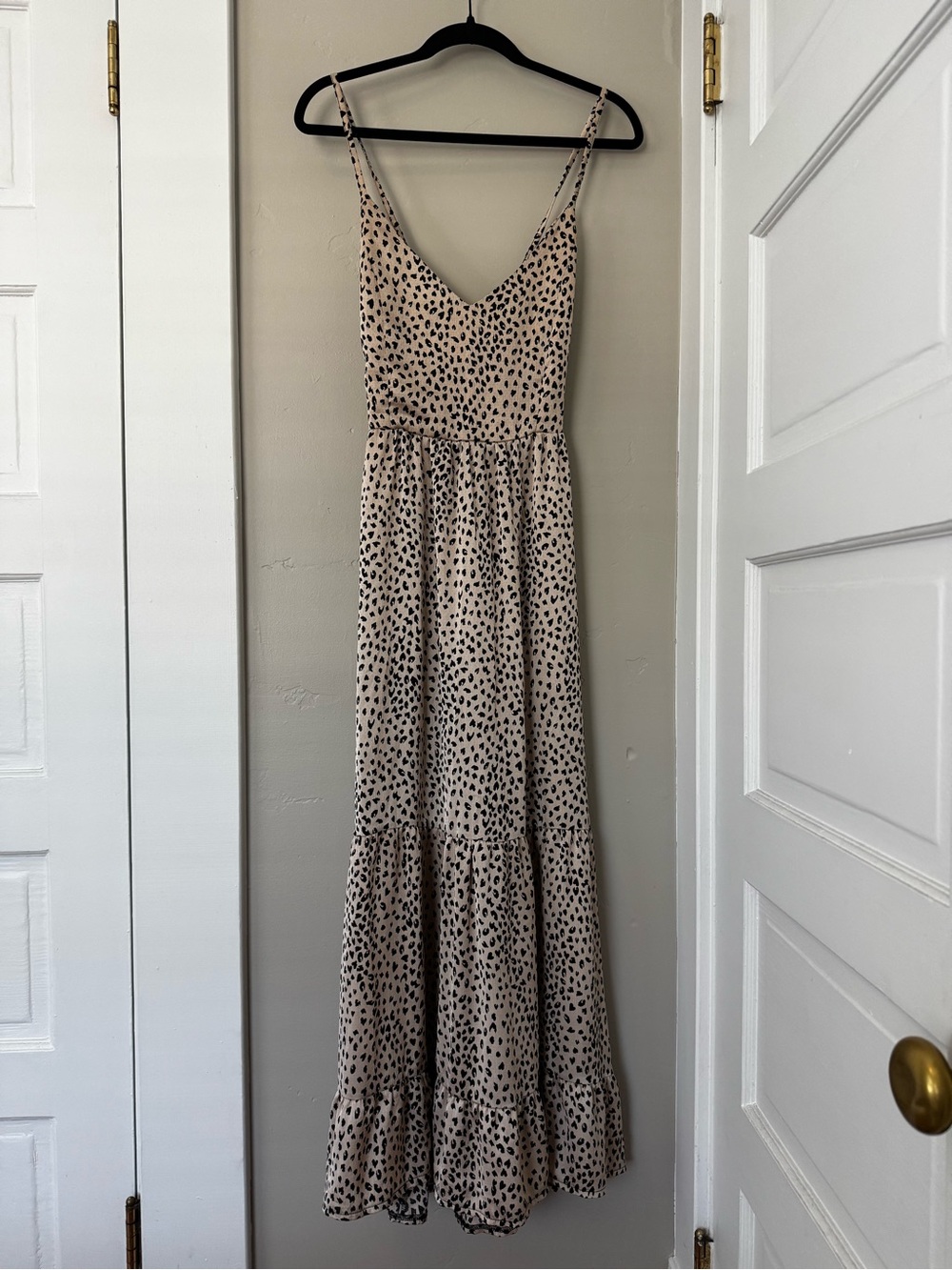 Heart Mini Leopard Print Beige Midi Dress with Spaghetti Straps